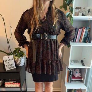 Zara Ruffled Mini Dress, V-neck, Long Sleeve, Size S